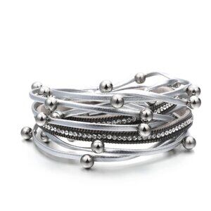 NWT Silver-Tone Wrap Bracelet – Trendy Multi-Strand Design with Beads & Crystals